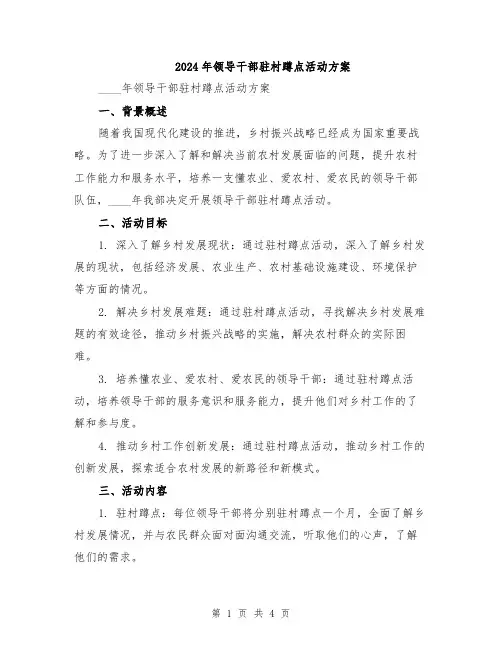 2024年领导干部驻村蹲点活动方案