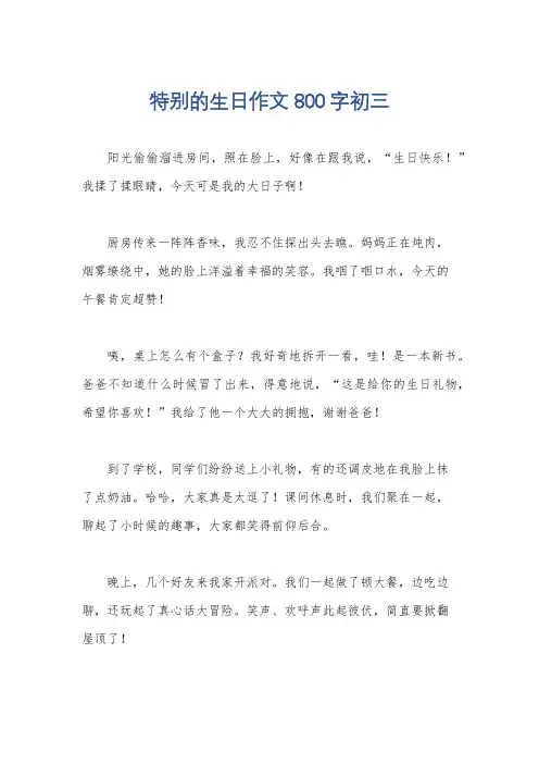特别的生日作文800字初三