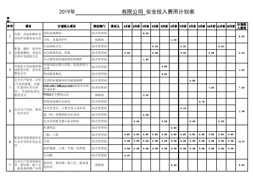 年度安全投入计划表(最全最新版)