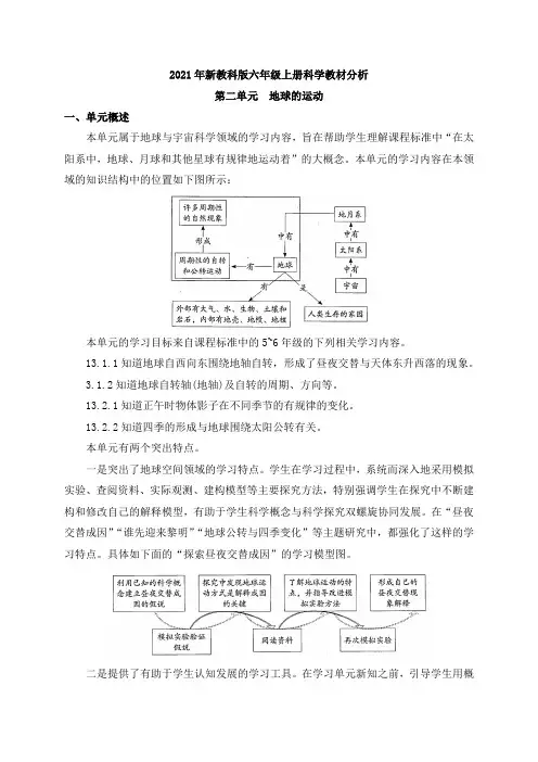 2021年新教科版六年级上册科学第二单元教材分析