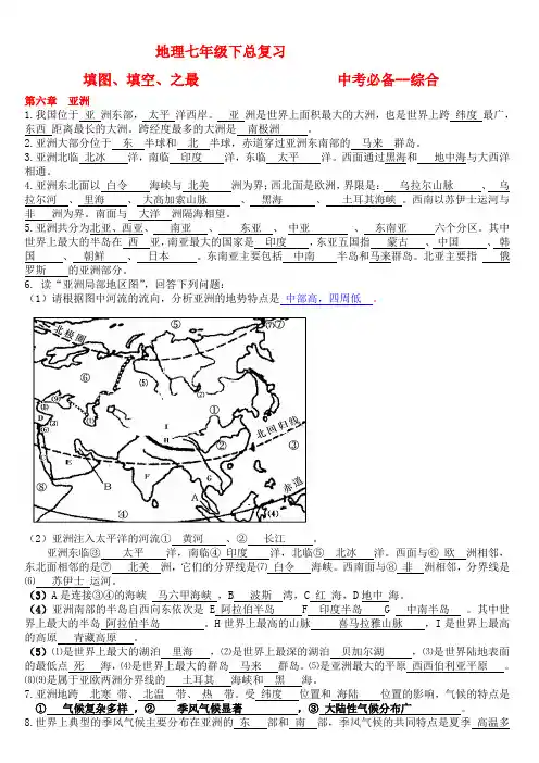 人教版七年级下册地理填图填空  (内容最好)