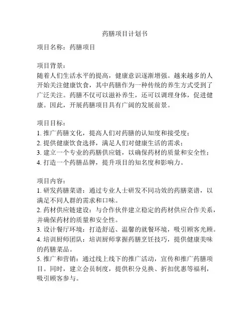 药膳项目计划书
