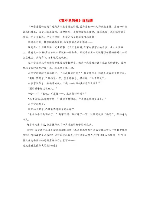 汤原县三小五年级语文上册第五单元20看不见的爱读后感北京版