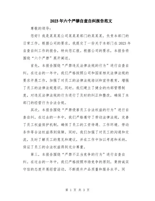 2023年六个严禁自查自纠报告范文