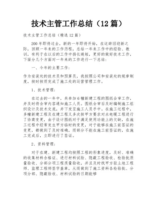 技术主管工作总结(12篇)