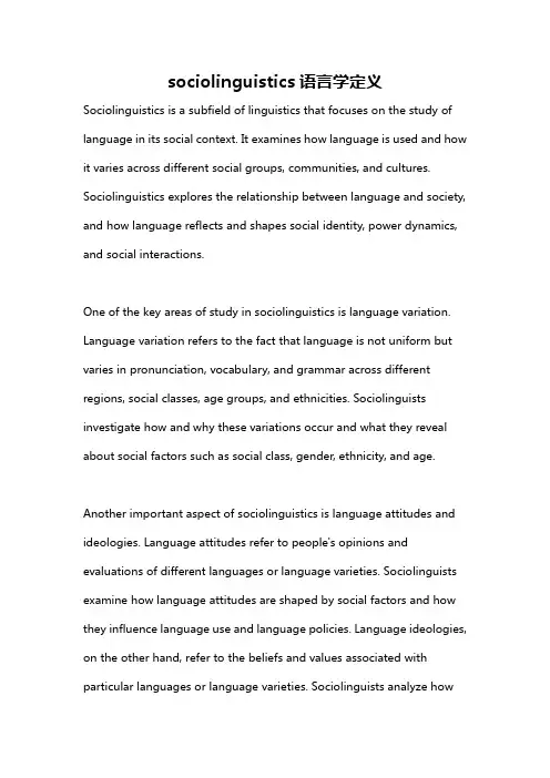 sociolinguistics语言学定义