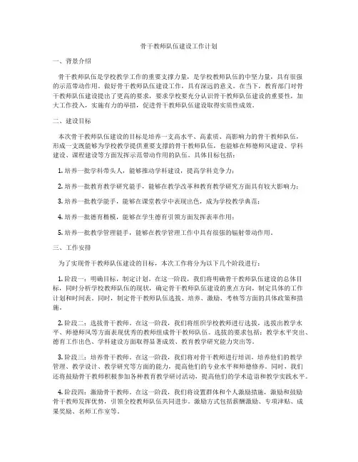 骨干教师队伍建设工作计划