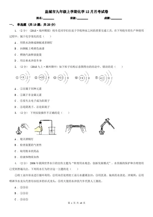 盐城市九年级上学期化学12月月考试卷