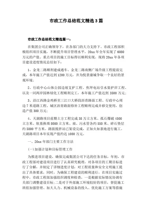 市政工作总结范文精选3篇