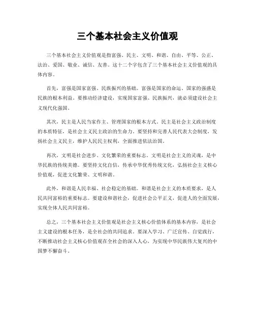 三个基本社会主义价值观