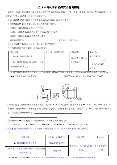 2019年中考化学实验探究必备训练题(附答案解析)