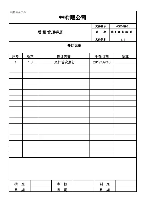全套经典ISO9001-2015版质量管理体系质量手册审核文件.doc