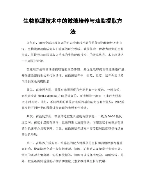 生物能源技术中的微藻培养与油脂提取方法