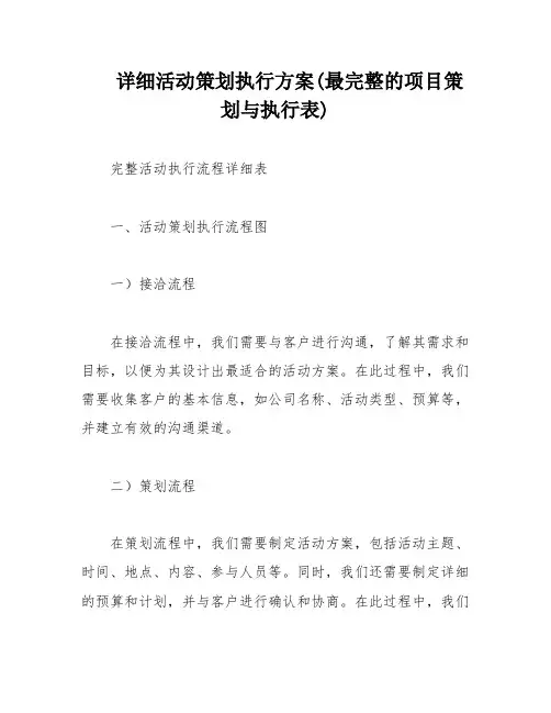 详细活动策划执行方案(最完整的项目策划与执行表)