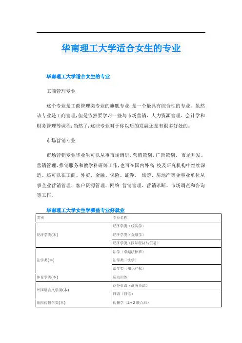 华南理工大学适合女生的专业