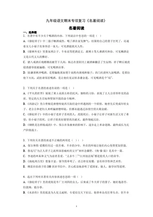九年级语文期末专项复习《名著阅读》
