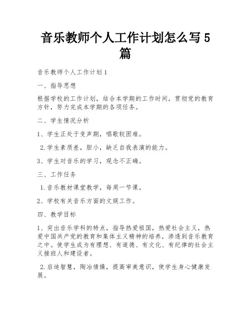 音乐教师个人工作计划怎么写5篇