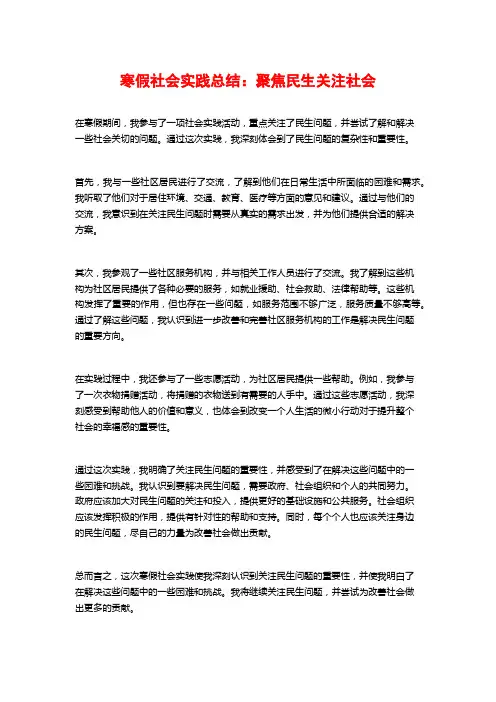 寒假社会实践总结：聚焦民生关注社会