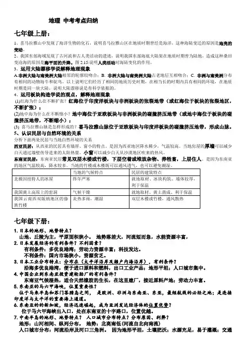 2024年中考地理 考点归纳