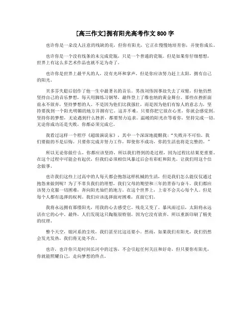 [高三作文]拥有阳光高考作文800字