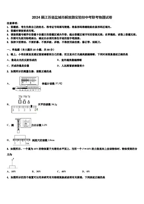 2024届江苏省盐城市解放路实验校中考联考物理试卷含解析