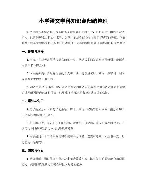 小学语文学科知识点归纳整理