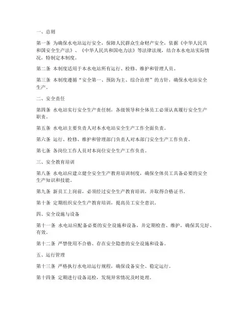 水电运行安全管理制度范文