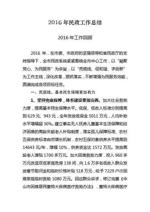 2016年民政工作总结