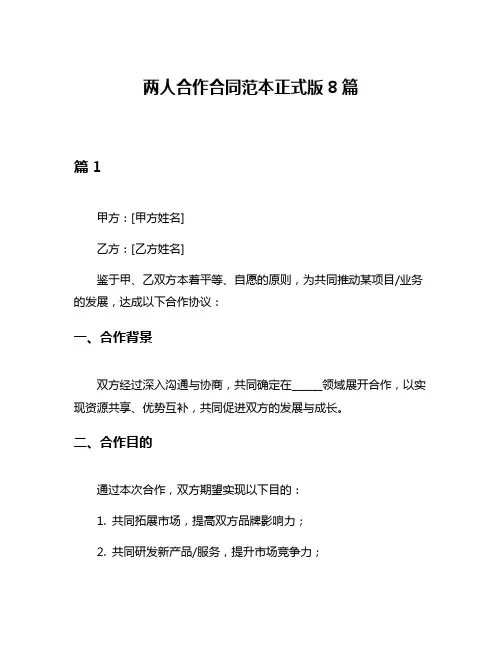两人合作合同范本正式版8篇