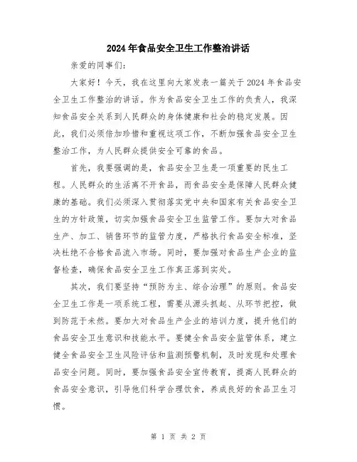 2024年食品安全卫生工作整治讲话