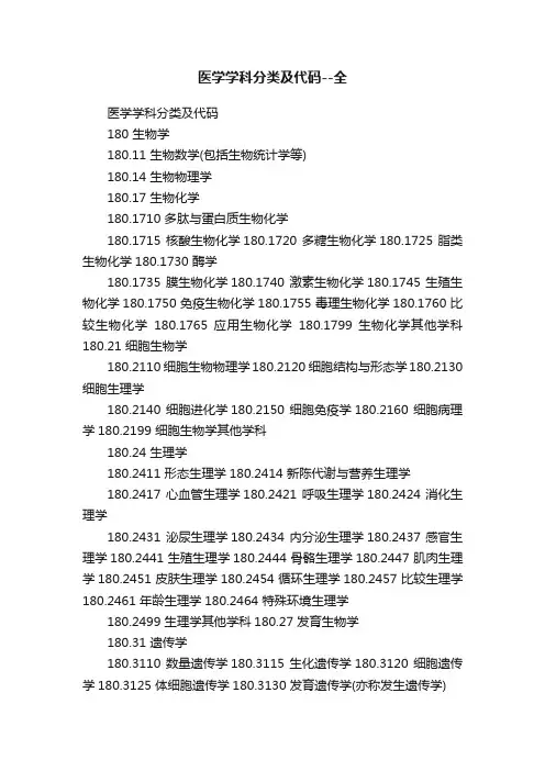 医学学科分类及代码--全