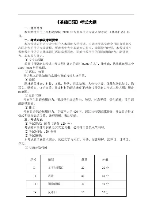 《基础日语》考试大纲