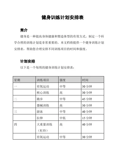 健身训练计划安排表