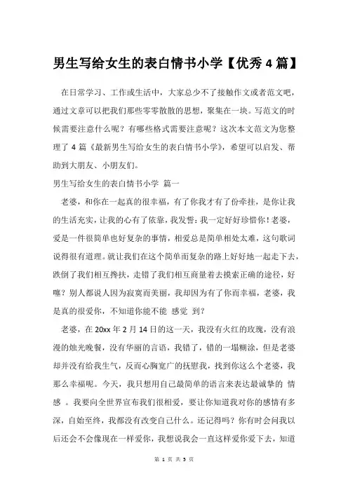 男生写给女生的表白情书小学【优秀4篇】