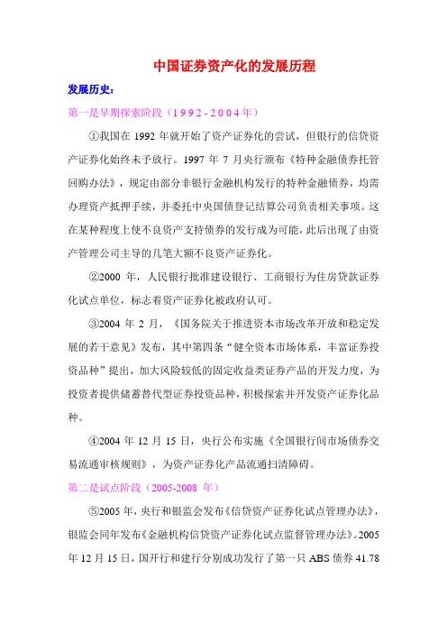 中国证券资产化的发展历程