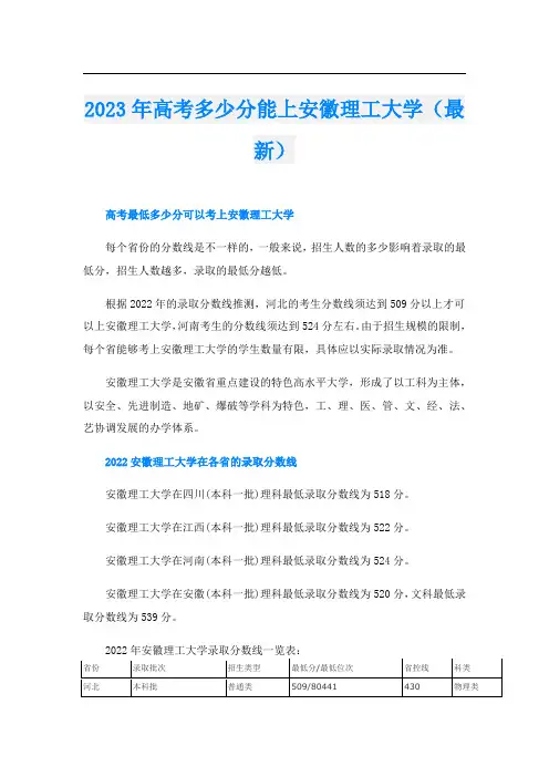 2023年高考多少分能上安徽理工大学(最新)