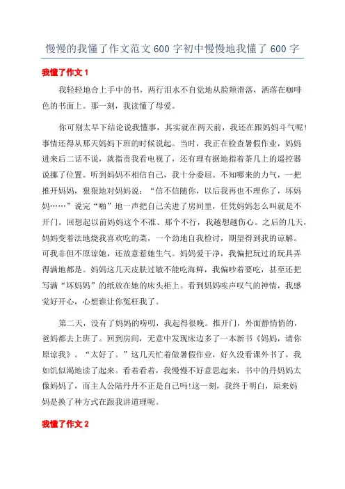 慢慢的我懂了作文范文600字初中慢慢地我懂了600字