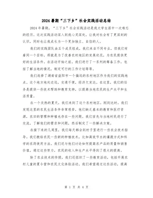 2024暑期“三下乡”社会实践活动总结(2篇)