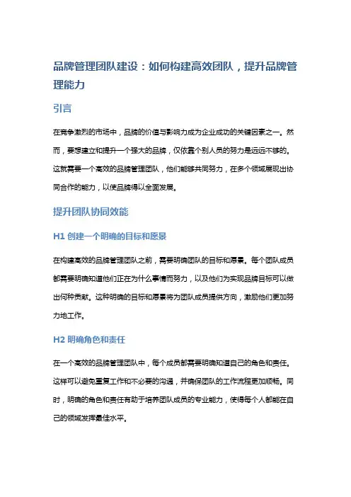 品牌管理团队建设：如何构建高效团队,提升品牌管理能力