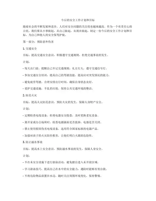 今后的安全工作计划和目标