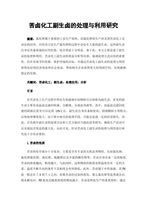 苦卤化工副生卤的处理与利用研究
