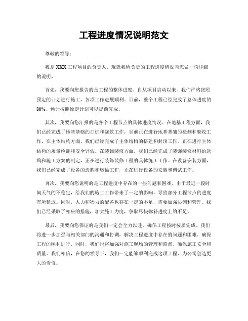 工程进度情况说明范文