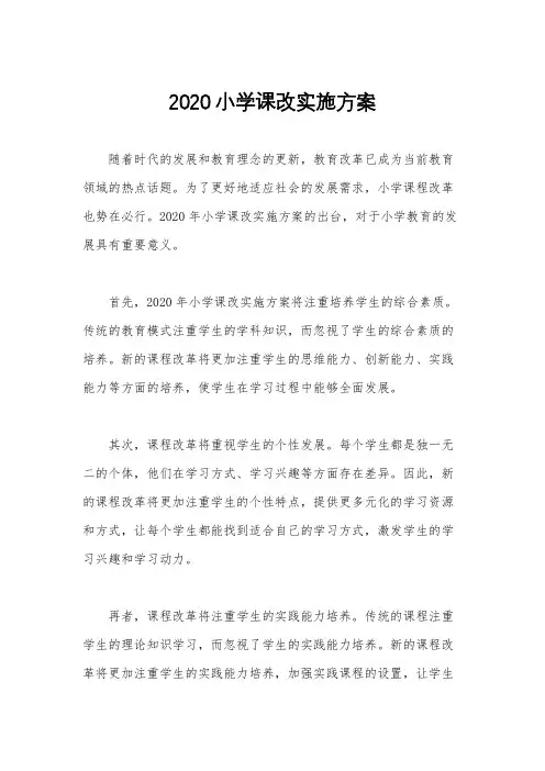 2020小学课改实施方案