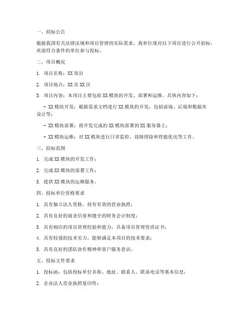 项目管理招标文件