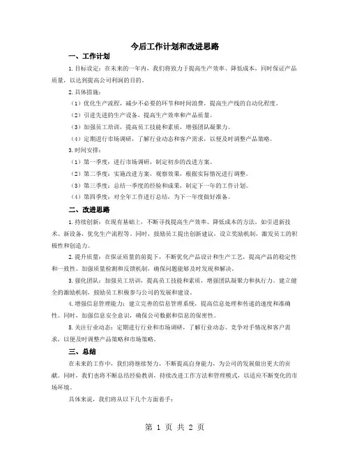 今后工作计划和改进思路