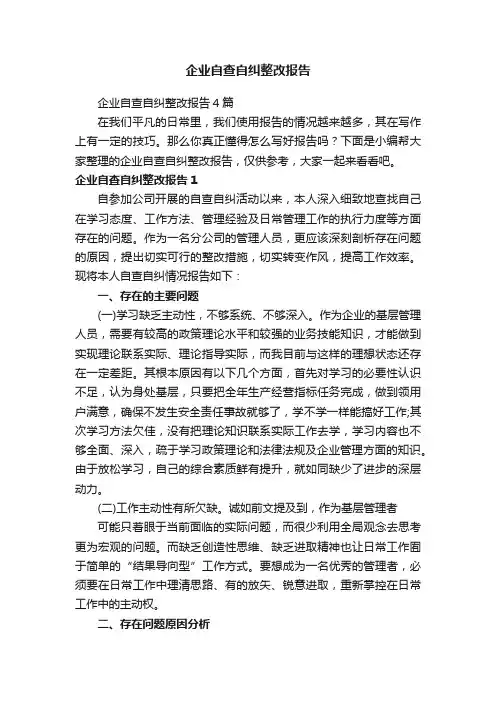 企业自查自纠整改报告4篇