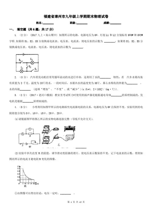 福建省漳州市九年级上学期期末物理试卷