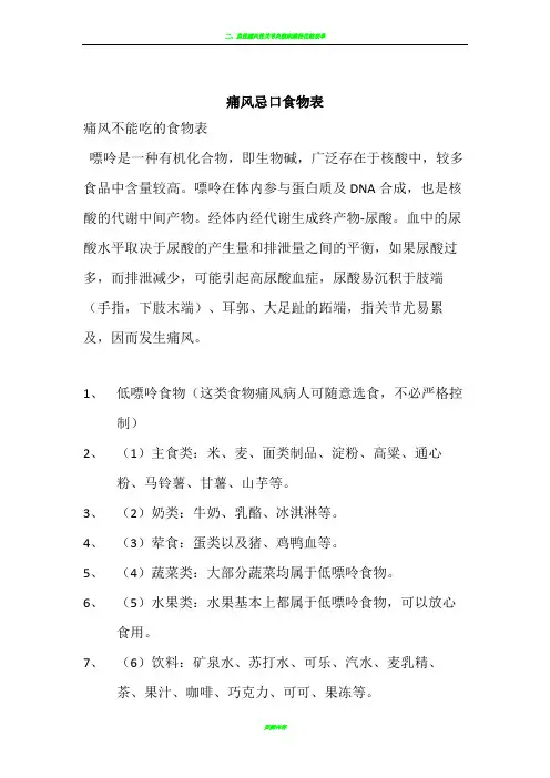 痛风忌口食物表