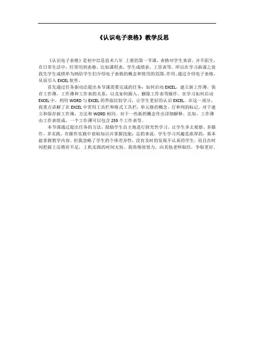 《认识电子表格》教学反思