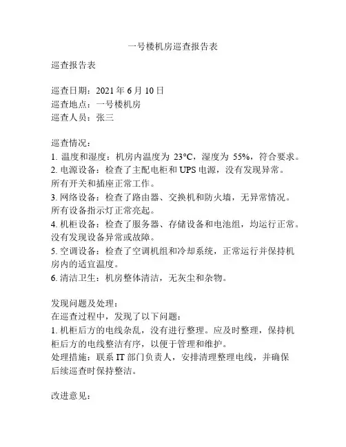 一号楼机房巡查报告表
